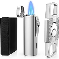 RONXS Cigar Lighter and Cutter Set, Adjustable Jet Flame Torch Lighter and Cigar Cutter, Windproof Cigarette Lighters, Great Gift Idea for Father's Day and Birthday (Butane Gas Not Included) (Silver)