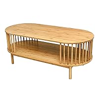 VaeFae Oval Coffee Table, Bamboo Coffee Table for Living Room, 2-Tier Wooden Farmhouse Center Table with Storage Shelf