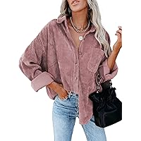 Sidefeel Women Corduroy Long Sleeve Button Down Shirt Oversized Jacket Tops