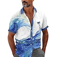 Fashion Floral Hawaiian Shirts for Men Regular Fit Short Sleeve Palm Beach T-Shirts Summer Casual Button Down Dress Shirts