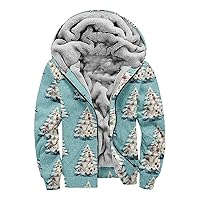 Graphic Hoodies For Men Zip Up Unisex 3D Print Sherpa Lined Sweatshirt Heavyweight Thick Warm Fleece Jacket Coat