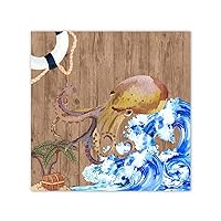 Ocean Beach Nautical Theme Underwater Octopus Framed Canvas Paintings for Nursery Decor Hanging Summer Sea Animals Plants Canvas Wall Art Quotes for Hallway Spa Wall Art Decorative 12x12 Inch