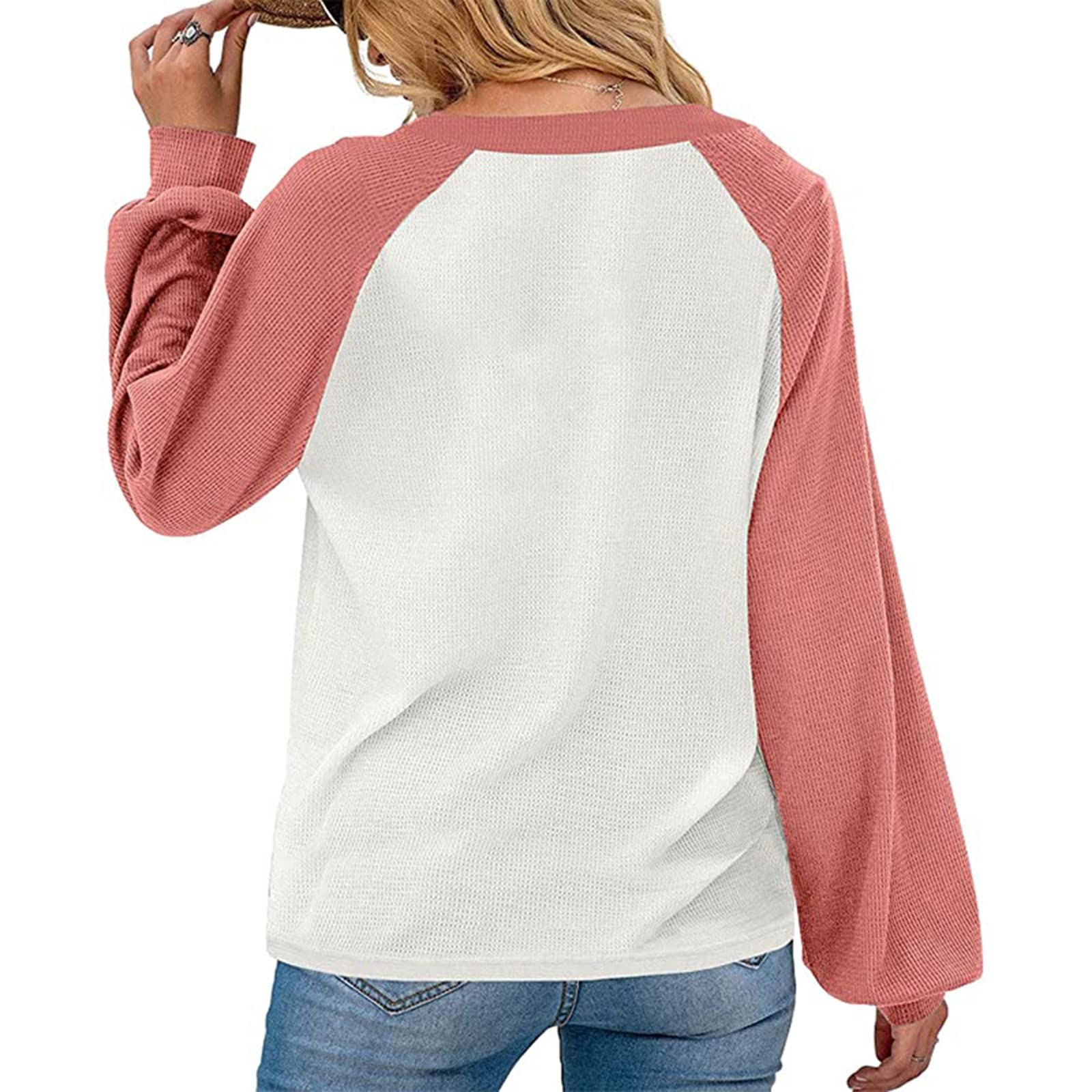 CHARMAP- Pullover Sweaters for Women Women's Round Neck Lantern Sleeve Contrast Color Pullover Casual Bottomed Shirt Top