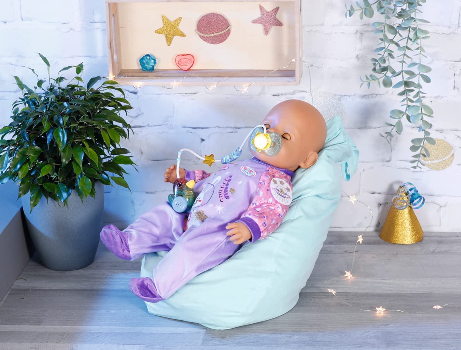 Baby Born 830017 Baby Birthday Interactive Magic Dummy 43 cm-for Toddlers 3 Years and Up-Opens and Closes Doll's Eyes Includes Dummy and Colourful Chain