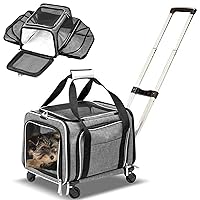 Airline Approved Expandable Premium Pet Carrier on Wheels- Two Sided Expandable Rolling Carrier- Designed for Dogs & Cats- Extra Spacious Soft Lined Carrier! (Grey)