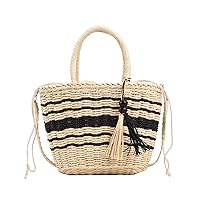 2024 Straw Handbag Tote for Women Summer Beach Drawstring Rattan Bucket Bag Handmade Woven Hobo Shopping Purses