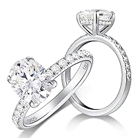 Moissanite Engagement Rings for Women 2ct Oval Cut Promise Wedding Rings for Her 925 Sterling Silver Solitaire Lab Created Diamond Rings Anniversary Ring for Womens Size 4.5-11