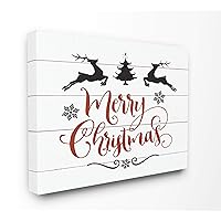 The Stupell Home Décor Collection Holiday Merry Christmas Elegant Reindeer Black White and Red Typography Stretched Canvas Wall Art, 24 x 30, Multi-Color