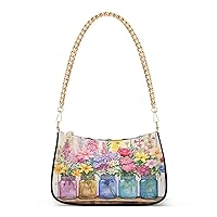 Shoulder Bags for Women Spring Floral Jars Rustic Hobo Tote Handbag Small Clutch Purse with Zipper Closure