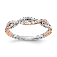 Jewels By Lux Solid 14k White and Rose Two Tone Gold Criss-Cross 1/4 carat Diamond Complete Wedding Ring Band Available in Sizes 6 to 10 (Band Width: 1.8 mm)