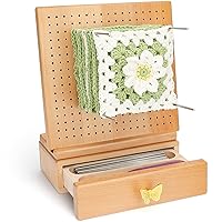 Art Secret Wooden Crochet Blocking Board with 50 6-inch Stainless Steel Rod Pins, Stand, Storage Drawer - 9.5 inches