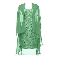 2 Pieces Deep Mint Lace Mother of The Bride Dress with Jacket Formal Evening Dresses Size 10