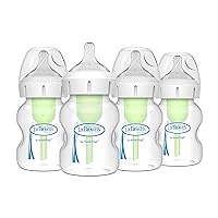 Dr. Brown's Natural Flow Anti-Colic Options+ Wide-Neck Baby Bottles 5 oz/150 mL,with Level 1 Slow Flow Nipple,4 Pack,0m+
