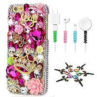 STENES Bling Case Compatible iPhone 11 Pro Max - Stylish - 3D Handmade [Sparkle Series] Crown Sexy Flowers Design Cover with Cable Protector [4 Pack] - Red