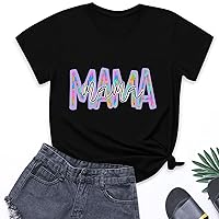 Mom Shirts for Women Casual Letter Printed Cute Short Sleeve Crew Neck Loose Fit Summer T Shirts for Women 2024