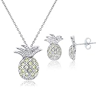 DECADENCE Sterling Silver Rhodium 21x15mm Yellow & White Round Cubic Zirconia Pineapple 18