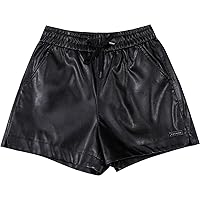 Women's PU Leather Pants Black Straight Shorts Loose Stylish Elegant Vacation High Waist Pants Ladies Plus Size