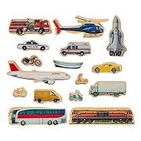 THE FRECKLED FROG-FF471 Getting Around - Set of 16 - Ages 2+ - Wooden Blocks for Toddlers - Includes a Train, Helicopter, Ambulance and More - Double-Sided