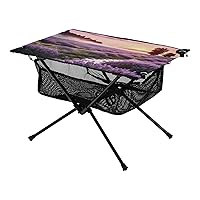 Lavender Forest Folding Portable Camping Table for Women and Men Sturdy Beach Table with A Hanging Mesh Bag Easy to Assemble Camping Essentials for Outdoor Cooking Picnic