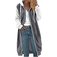 Women's Spring Jackets Medium Length Solid Color Patchwork Sleeves Double-Sided Plush Pocket Coat, S-5XL