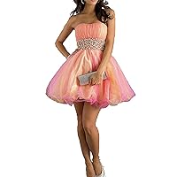 Pink and Yellow Strapless Prom Dresses Short Rhinestone Graduation Dresses Ball Gown for Girls