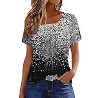 Summer Tops for Women 2024 Short Sleeve Shirts Dressy Casual Loose Fit T Shirts Button Decor Solid Color Tunic Tops
