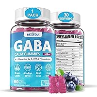 GABA Gummies 500 mg - Sugar-Free Calm Gummies with L Theanine, 5-HTP, Vitamins D3, B12, Ashwagandha, Melatonin-Free for Brain Calm, Mood, Zzz Better, GABA Supplement for Adult, Blueberry Flavor, 1Pack