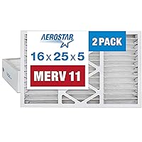 Aerostar 16x25x5 MERV 11 Pleated Replacement Air Filter for Honeywell FC100A1029, AC Furnace Air Filter, 2 Pack (Actual Size: 15 7/8