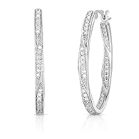 Natalia Drake Large Twisted Oval 1/4 Cttw Diamond Hoop Earrings for Women in 925 Sterling Silver