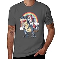 Unicorn Riding Dinosaur Men’s Short Sleeve Graphic T-Shirt Print Crew Tees Classic Shirt Casual Top