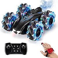 RC Gesture Sensing Stunt Car,2.4GHz 4WD Remote Control Car with Cool Light,Double Sided Rotating Off Road Vehicle 360° Flips Cars for 6-12 Year Old Boys Girls Birthday Presents(Blue)