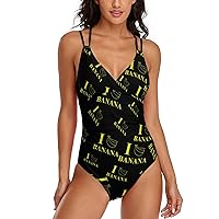 Love Banana Women One Piece Swimsuits Tummy Control Bathing Suits V Neck Monokini for Party Beach