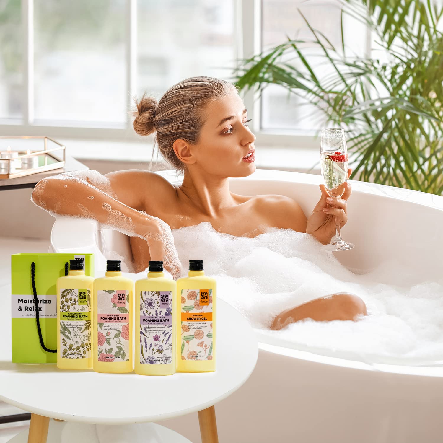 Bubble Bath for Women Adults, Scented Bubble Bath Spa Gift Set for Women Relaxing, 4 Pack Bubble Bath with Shower Gel, Ladies Foaming Bath Variety