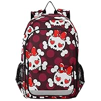 ALAZA Cute Skull Bones Red Bow Tie Heart Polka Dot Casual Backpack Bag Travel Knapsack Bags