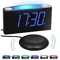 Extra Loud Vibrating Alarm Clock with Bed Shaker,Digital Bedroom Clock for Heavy Sleepers,Deaf Hearing Impaired Senior, 7 Night Light, Large LED Display,Dimmer, 2 USB Charger,12/24H,6.46׳.39ױ.93 IN