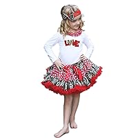 Petitebella Valentine Red Sequin Love White Top Leopard Skirt Girl Clothing 1-8y