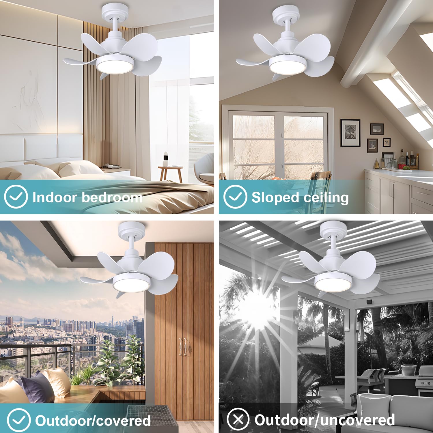 CJOY 22 inch Ceiling Fan with Lights, Small White Fan with Remote, LED Light, DC Quiet Motor, 5 Reversible Blades Ceiling Fans for Bedroom/Living Room/Small Space