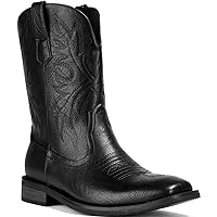 Cowboy Boots for Men - Western Men's Boots with Classic Embroidered, Slip on Square Toe Boots, Slip Resistant Country Boots Chunky Heel Ankle, Durable Short Boots for Spring Fall