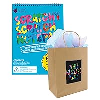 20 Big Sheets of Rainbow Scratch Art Papers in a Notepad + 7 Brown Premium Gift Bags