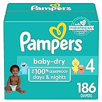 Pampers Baby Dry Diapers - Size 4, One Month Supply (186 Count), Absorbent Disposable Diapers