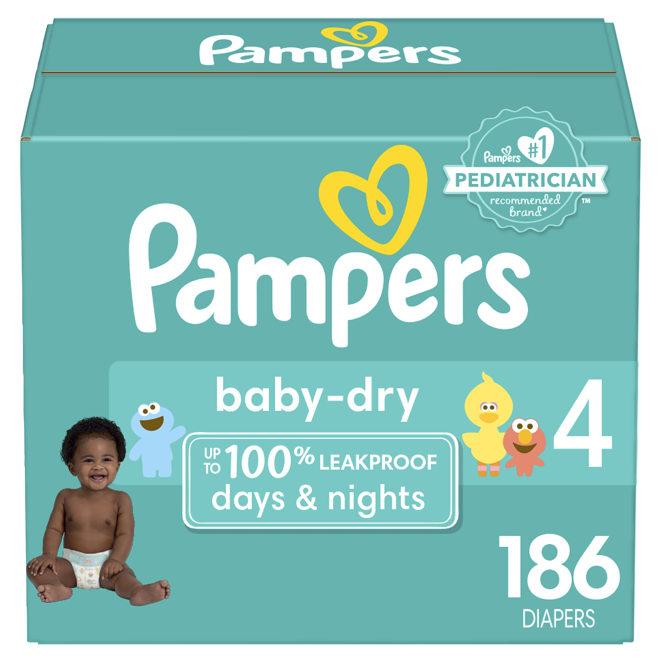 Diapers Size 4, 186 count - Pampers Baby Dry Disposable Diapers