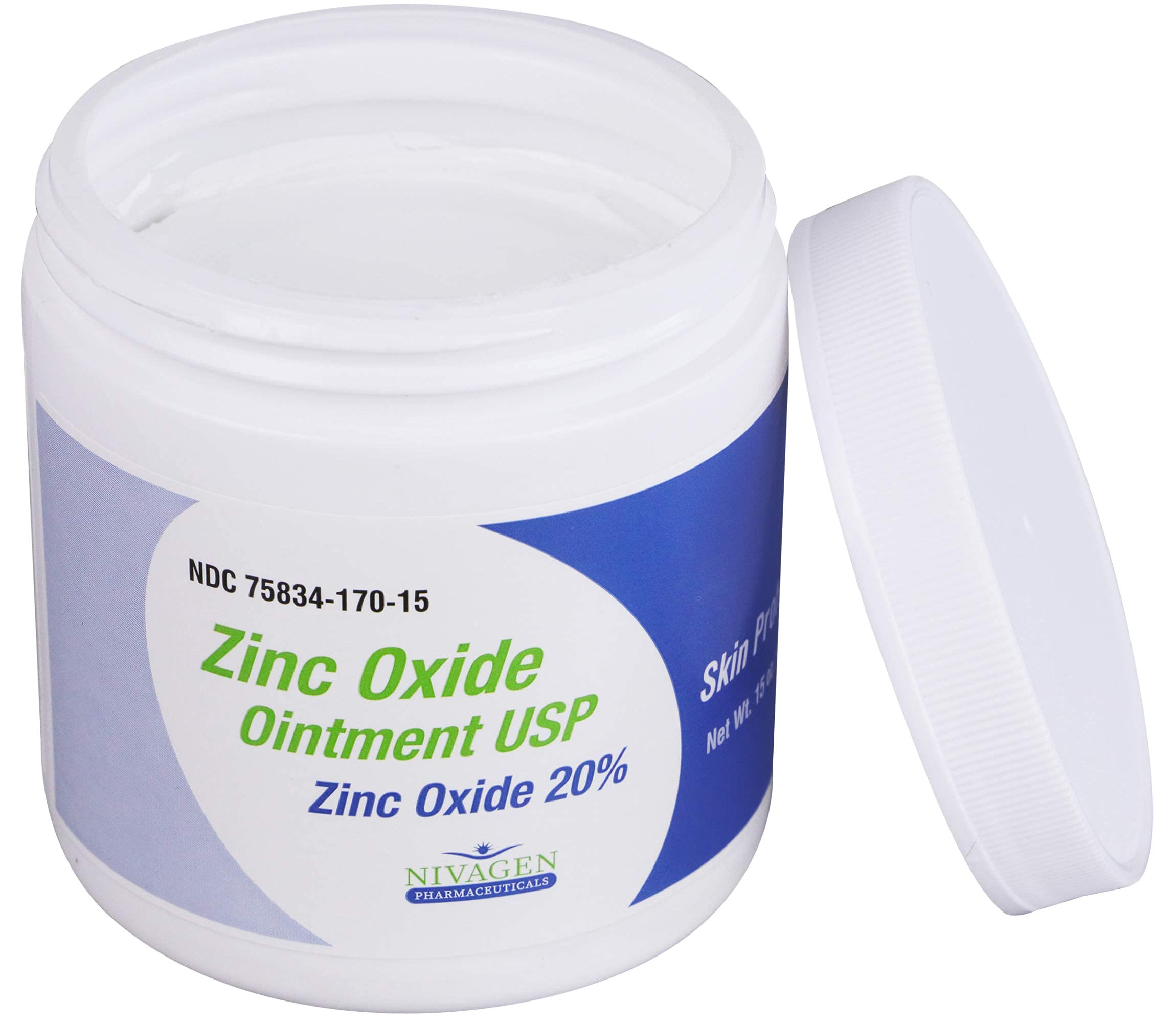 Nivagen Zinc Oxide Ointment USP 20% | For Diaper Rash, Chafed Skin, Protects From Wetness, Relief From Poison Ivy, Poison Oak, & Poison Sumac | 15oz Jar Of Zinc Oxide