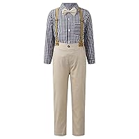 CHICTRY 4-Pieces Kids Boys Striped or Plaid Shirt with Bowtie Suspenders Pants Gentleman Suit