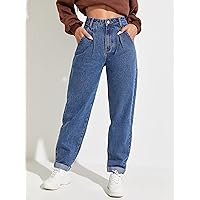 Jeans for Women Women's Pants Slant Pocket Mom Fit Jeans (Color : Medium Wash, Size : Large)