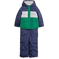 Carter's Baby Boys' Water Resistant Two-Piece Winter Snowsuit - Includes Snowsuit + Hooded, Fleece Lined Jacket, Navy Grey Green, 12 MO