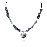 $240Tag Heart Certified Silver Navajo Natural Turquoise Lapis Native Necklace 750178 Made by Loma Siiva