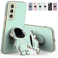 COOWEEK 6D Plating Astronaut Hidden Stand Case Cover for Samsung Galaxy S22,Cute Phone Case [Two-Way Kickstand] TPU Soft Cover,Mint Green