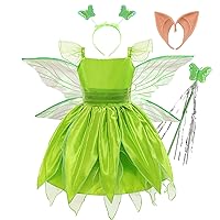 Tinkerbell Costume for Girls Halloween Birthday Party Fairy Dress with Pixie Ears and Wings