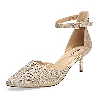 IDIFU Women's IN2 Candice Wedding Rhinestones Sequins Low Kitten Heels Pumps Dress Evening Shoes for Women Bridal Bride