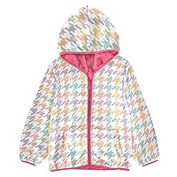 Houndstooth Pattern Boys Fall Fleece Jacket Toddler Boy Outerwear Pink Zip Hooded 3T